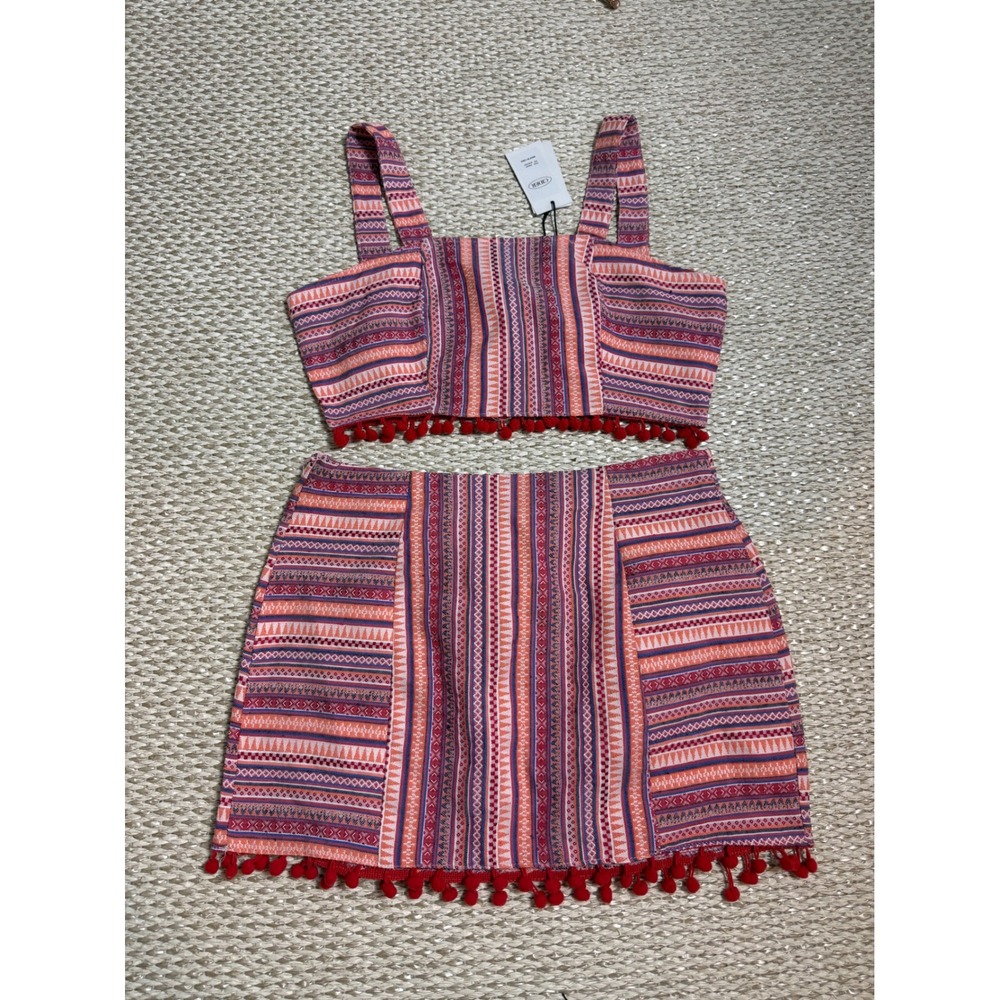 Cider Geometric Tribal Print 2 Piece Crop Top, Mini Skirt Set festival coquette